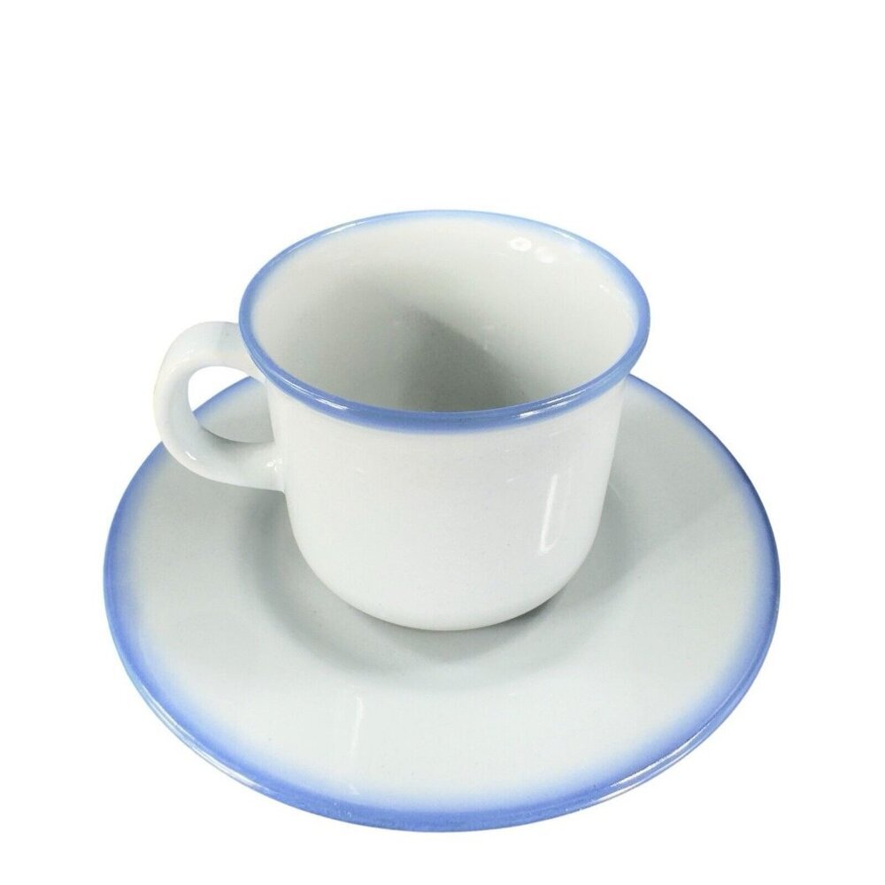 Vintage 1950s Tulowice Blue‎ Gray Pottery Teacup And Saucer HandMade Poland Set